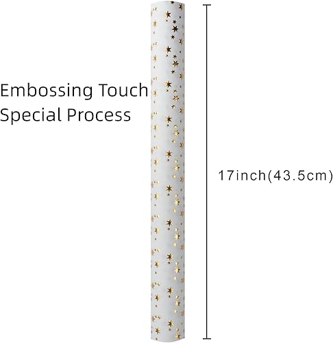 Miniatura 7 de Homeral Mini rollo de papel de regalo de Navidad, 17 pulgadas x 16.5 pies, estampado blanco con estrella hexagonal de lámina dorada para Navidad,