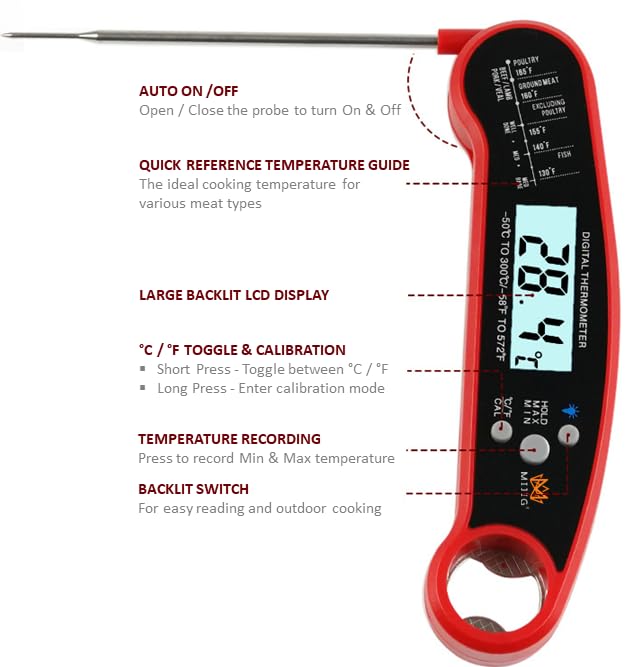 Miniatura 6 de MIJIG - Lectura instantánea - Termómetro digital para carne y guantes de barbacoa de calor extremo (paquete)