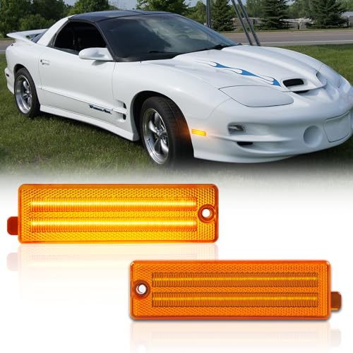 litzland Front Bumper LED Side Marker Lights Compatible with Pontiac Firebird 1998 1999 2000 2001 2002 Amber Lens Side Marker Turn Signal Light
