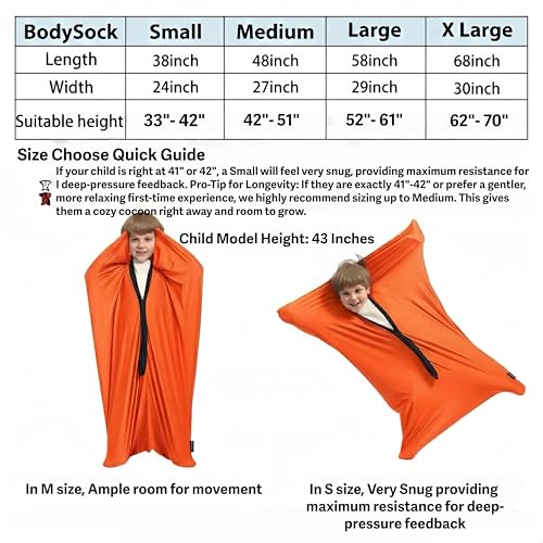 Image of Sensory Body Sock for Adults, Extra Large Compression Sack 30 * 68 inch, Soft Fabric with Strong Stitching and Snap Closures (Bright Orange)