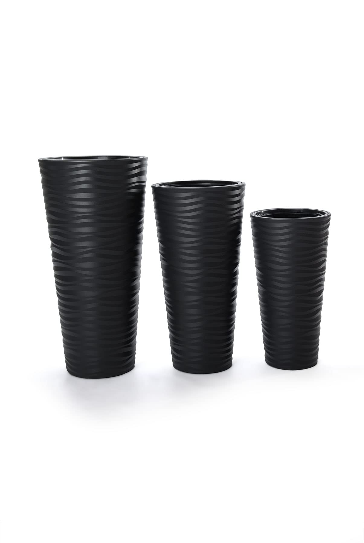 MELTOM Blumenkübel 3D Effekt Welle Slim Rund Einsatz Pflanzgefäß Set 3: XL XXL 3XL Anthrazit