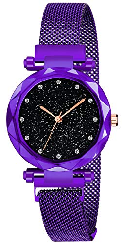 Image of Acnos Premium Purple Color 12 Point Diamond with Trending Magnetic Analogue Metal Strap Watch for Girl's and Women's Pack of - 1(DM-190)