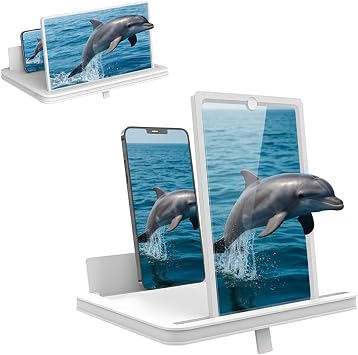 Screen Magnifier for Cell Phone with Adjustable Stand, Foldable Phone Screen Magnifier for Movies & Videos, Hands-Free Viewing, Compatible with All Smartphones White, 10