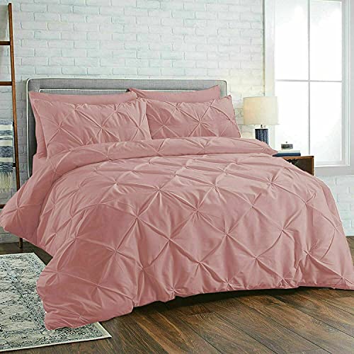 SeventhStitch Pinch Diamond Pleated Pintuck Duvet Cover Set 100% Cotton Quilt Covers Bedding Bed Sets Single Double Super King with Pillow Cases (Pink, King)