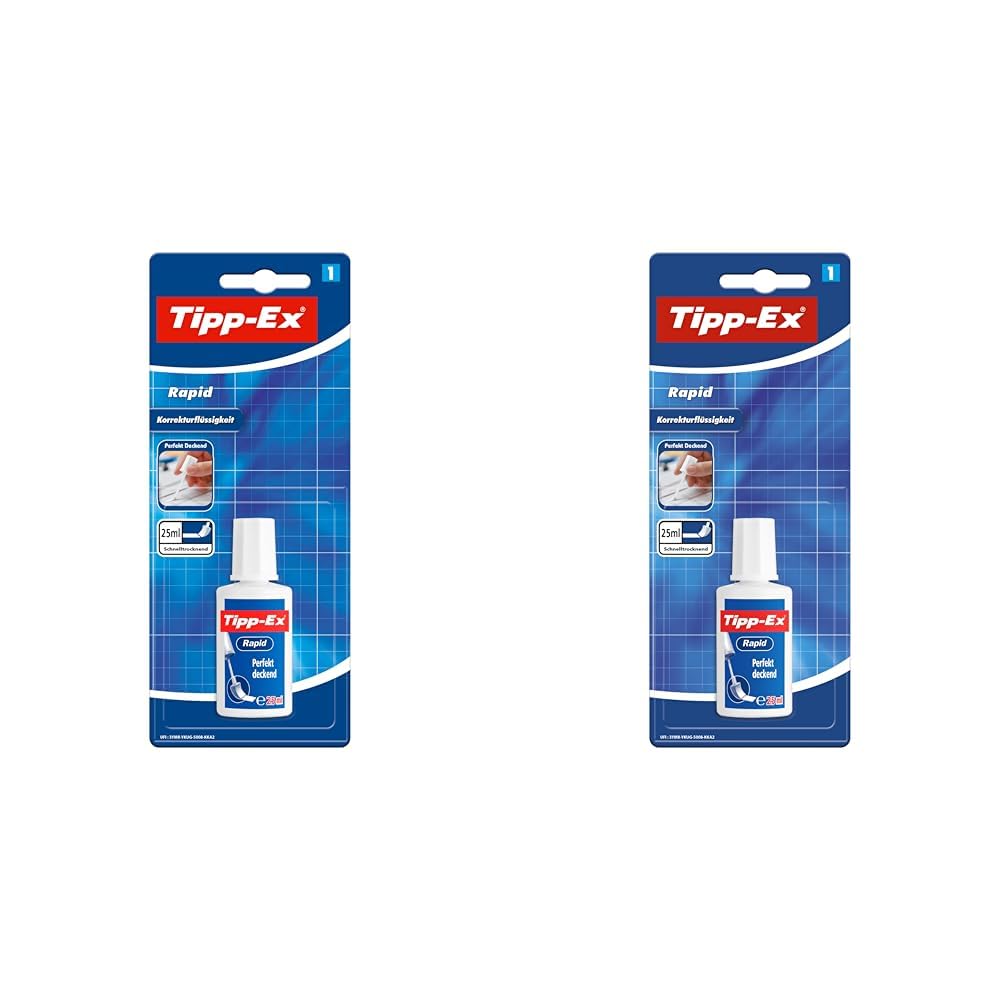 Tipp-ExRapid, Correction Fluid Bottle, High Quality Correction Fluid, 20ml, Ideal for School, White, Pack of 2
