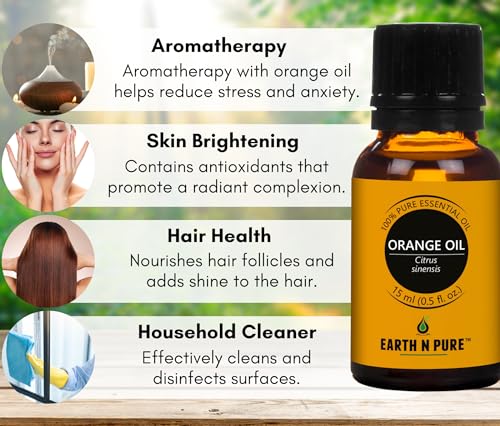 Image of Earth N Pure Lavender & Orange Essential Oils | Pack of 2 (15 ml each) | 100% Pure, Undiluted, Natural and Therapeutic Grade - Perfect for Aromatherapy, Skin Therapy & More