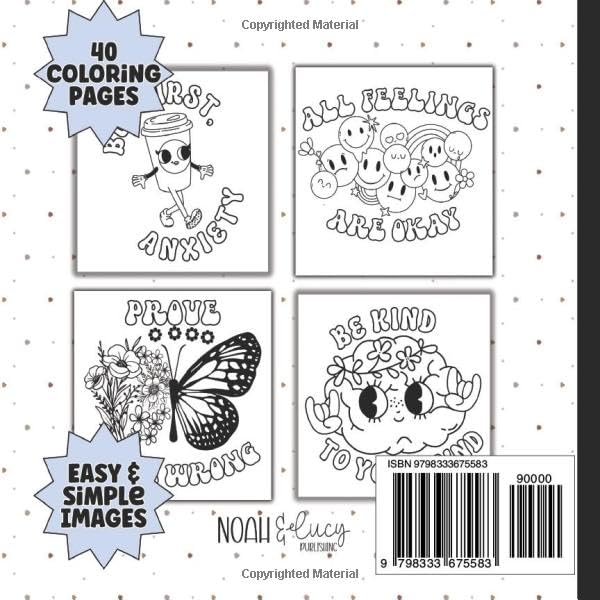 Mini Coloring Book: Big and Simple Groovy Mental Health Coloring Pages for Adults, Teens and Kids | Large and Easy Illustrations for Girls and Boys | 6 x 6 inches image 3