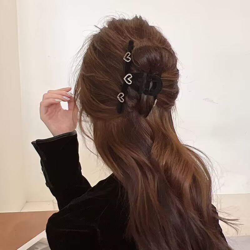 1 Pack Hair Clips Heart Claw Clips for Thick or Thin Hairs French Black Golden Heart-Shape Hair Jaw Clips Exquisite Design Clamp Clips for Women Romantic Wedding Party Hair Accessories - Image 7