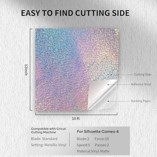Image of HTVRONT Holographic Glitter Permanent Vinyl, 12 inch x 10ft Sparkle Silver Permanent Adhesive Vinyl, Easy to Weed & Transfer Glitter Roll Compatible with Cricut Cutting Machine, Crafts, Silhouette, Decal