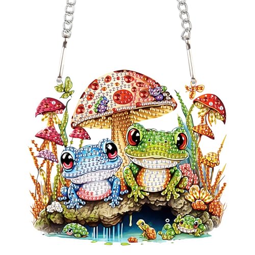 Image of AiYuanzsh DIY 5D Mushroom Frogs Diamond Painting Kits Hanging Sign Wall Art Sign Diamond Art Window Hanging Ornament Window Pendants Home Garden Wall Door Hanging Diamond Painting Kits