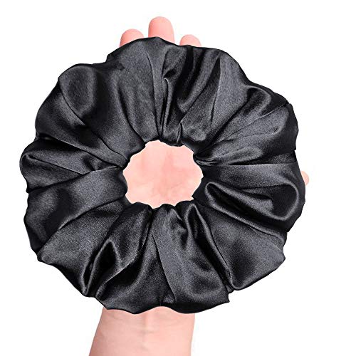 Premium Soft Silk "Tahari" Scrunchies XXL Oversize Gentle for Hair Jumbo Silk Scrunchie Hair Elastic Band for Women Girls Sleep Scrunchy No Crease Ponytail Holder Hair Ties (Graphite Black)