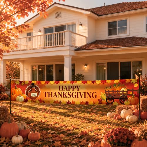 Image of Nuxovilar Happy Thanksgiving Banner,118.1 inchx19.68 inch Polyester
