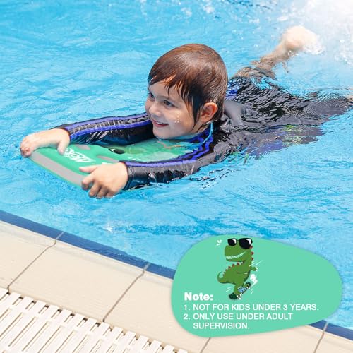 MoKo Kinder Schwimmbrett, Schwimmen Kickboard Trainingsausrüstung mit Griffen Cartoon Swim Float Schwimmtrainingsausrüstung Schwimm Board für Junge Mädchen, Grün Sonnenbrille Dinosaurier