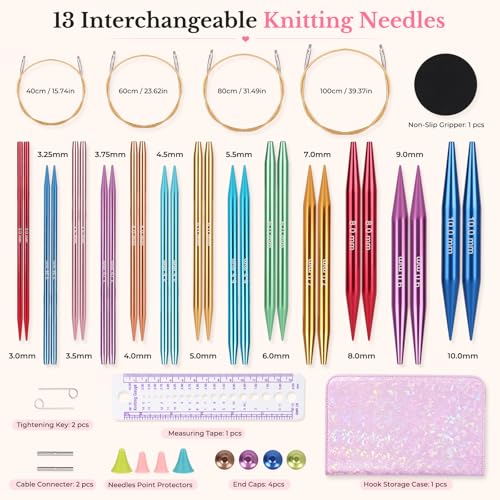Image of Katech Circular Knitting Needles- 13 Pairs Interchangeable Knitting Needles Set with Flexible Cables-Perfect for Sweater /Beanie Hat /Blanket /Afghan /Socks(3.0mm~10.0mm) Ideal Gift for Beginners