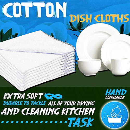 Towelogy® Pack Of 10 White Cotton Dish Cloths Extra Large HEAVY DUTY Biodegradable Commercial Grade Dishcloths Kitchen Cleaning Tea Towels Washcloths 38x45cm (White/Blue Coded) - Image 3