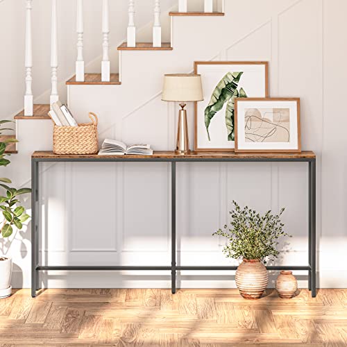 Alloswell 63" Console Table, Narrow Sofa Table, Entryway Table, And Set Of 2 Bar Stools, Round Bar Chairs With Footrest, Easy To Assemble, Rustic Brown,Cthr16001-Bahr0201 #TOP2