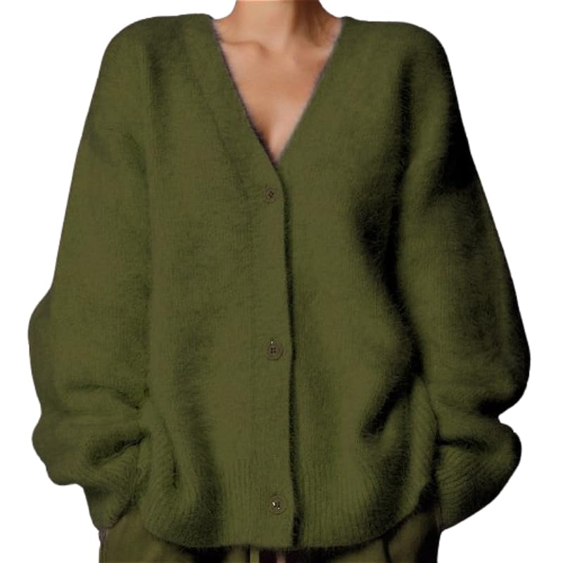 Image of Womens Fuzzy Sweaters Cardigan V-Neck Button Down Oversized Mohair Sweater Casual Y2k 2026 Fall Winter