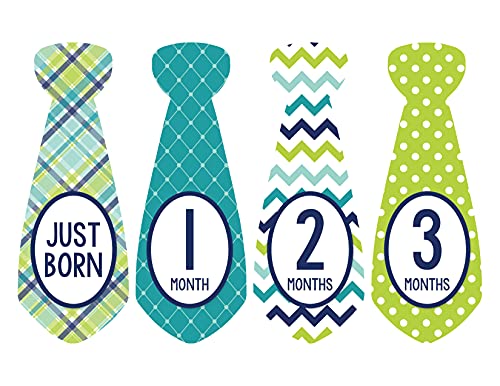 Months in Motion Baby Monthly Necktie Stickers - Baby Milestone Tie Stickers - Newborn Boy Stickers - Month Stickers for Baby Boy - Baby Boy Stickers - Newborn Monthly Milestone Stickers - Set of 20
