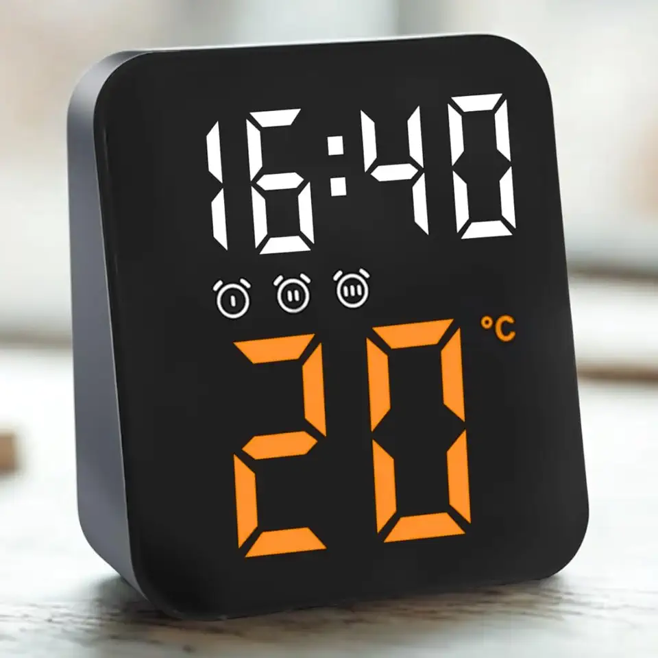 Relógio Digital - Ideal para Mesa e Parede - Display de Led com Luz Noturna, Exibe Temperatura, Função de Despertador, Carregável via USB ou Pilha