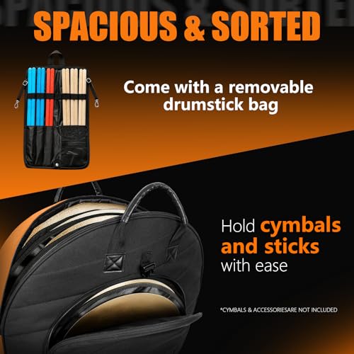 image for LETSROCK Cymbal Bag with Drumstick Bag,Cymbal Backpack Holds 6 Drum St