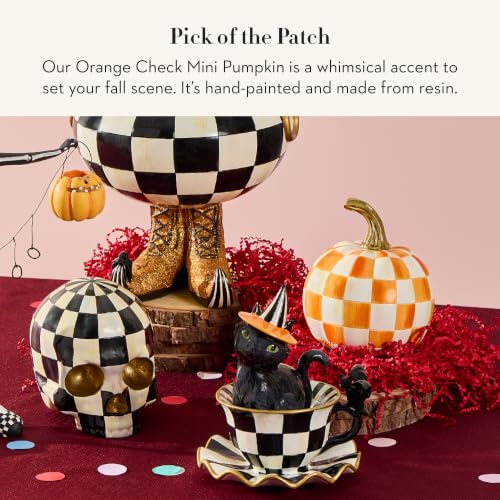 Image of MACKENZIE-CHILDS Resin Pumpkin, Mini, Orange-and-White Orange Check