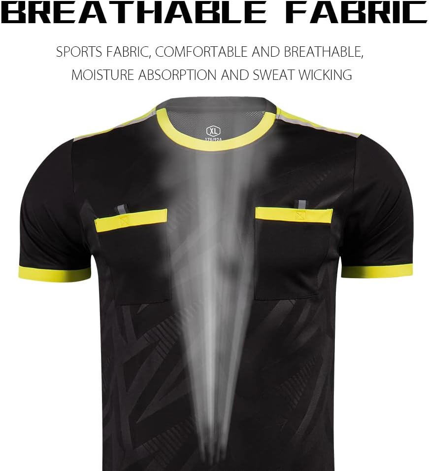 Men's Soccer Referee Uniform Short Sleeve Pro Referee Soccer Jersey - Includes Referee Jersey and Shorts - Image 2