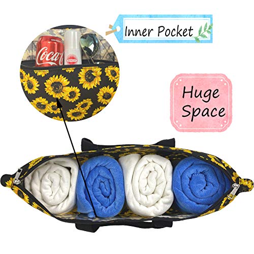 Hibala Canvas Beach bag Travel bag,Weekender Carry On for Women,Sports Gym Bag,Workout Duffel Bag,Overnight Shoulder Bag (Sunflower, Large)