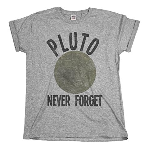 Pluto Never Forget - Mens or Womens Organic Cotton Planet Space Novelty T-Shirt Grey Cover