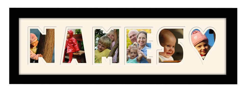 Photos In A Word Black Finish Frame Cream Mount Cream Inside Personalised Any Name Word Photo Frame Birthday Picture Gift Present (, 6 Letters (Letters Only No Spaces))