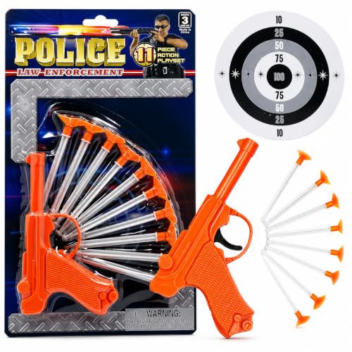 The Dreidel Company Detective Set, 10 Suction Cup Bullets with A Plastic Pistol, 11 Piece Single Set - Orange