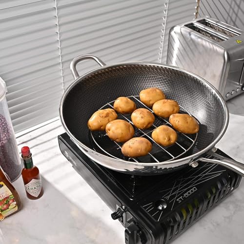 Image of Stainless Steel Air Fryer Rack Round - Multi-Purpose Cooking Rack for Air Fryer, Baking, Steaming & Cooling (Kitchen Trivet Stand) Heat Resistant Trivet, Kitchen mat, hot Pot Stand