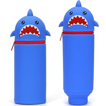 Blau 2 in 1 Federm ppchenS es Hai M ppchen aus SilikonBleistifttasche Stiftetasche Unisex KosmetiktascheNiedliche Schule Geschenke f r Kinder