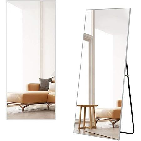 Miruo 全身鏡 スタンドミラー 大型 姿見鏡 全身ミラー 壁掛け鏡 アルミ合金フレーム おしゃれ スタイリッシュ 飛散防止 安心保証 160*50cm（シルバー）