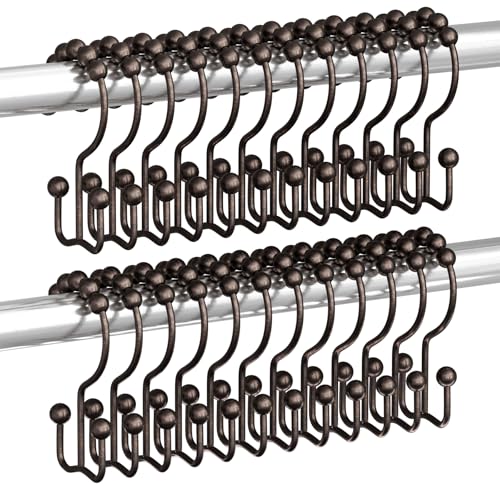 Image of Titanker Shower Curtain Hooks Rings, Rust Resistant Metal Double Glide Shower Hooks Rings for Bathroom Shower Rods Curtains, Set of 24 Hooks - Bronze