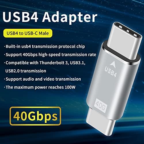 Duttek Adapter USB 4 na USB C, USB 4 męski na PD USB typu C męski adapter obsługuje transmisję audio i wideo 40 Gb/s kompatybilny z Thunderbolt 3, USB3.1, transmisja USB 2.0 do notebooka, komputera