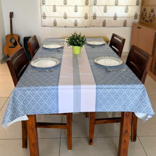 Image of Livmodern Premium PVC Waterproof Dining Table Cover 6 Seater (55 by 78 inch) - Modern Elegant Design, Spill Proof & wipeable 140 by 200cm - Grey Geometry
