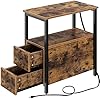 Rolanstar End Table with Charging Station Narrow Side Table with 2 Wooden Drawers USB Ports and Power Outlets Nightstand Sofa Table for Small Spaces Living Room Bedroom Rustic Brown