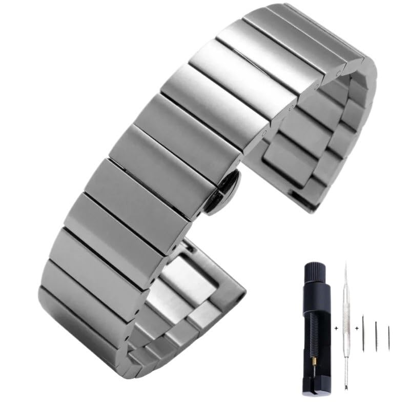 Sangle en acier inoxydable 16mm à 22mm avec boucle papillon pour montre