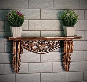 APEROL DESIGN Beautiful Hand Carved Wood Lacquered Wall Decor Shelf for Living Room (Brown)