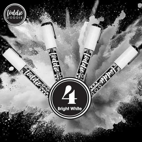 Image of Loddie Doddie Liquid Chalk Markers - Pack of 4, 6 mm Tip, White - Chalk Pens for Blackboard & Glass Surfaces - Erasable Window & Mirror Markers