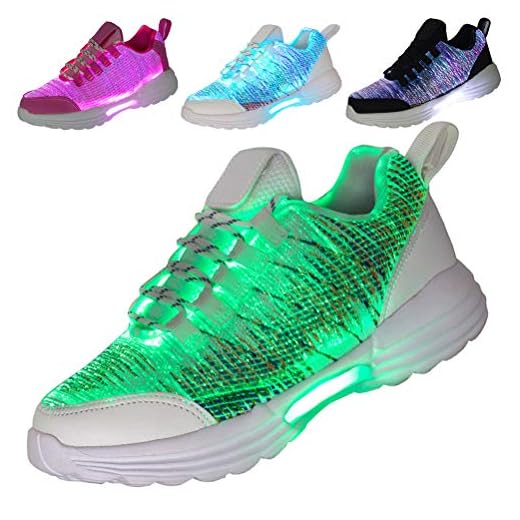 Hotdingding Fiber Optic LED Shoes Light Up Shoes for Women Men USB Charging Flashing Luminous Trainers for Festivals Christmas Party White