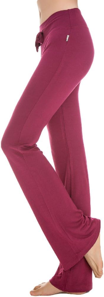 Cloudy Women's Modal Wide Leg Yoga Pants Linear Self Tie Waist, Multiple Colors Available(Wine Red,US S/Asian L)