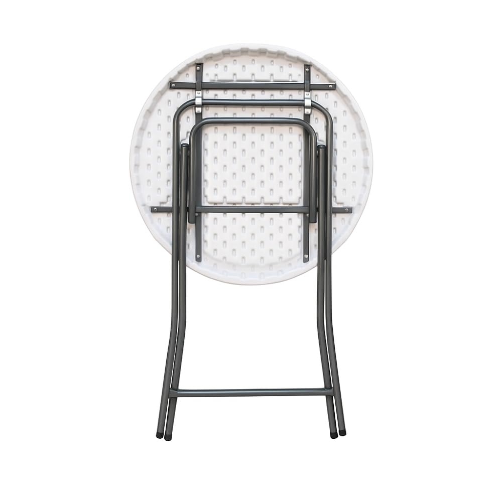 TERRE JARDIN - Table Pliante Mange Debout, Plateau HDPE Ø81 cm - Table Pliante Exterieur/Interieur 110 cm - Table de Jardin Pliante Blanche, Buffet, Fêtes, Camping - Stable et Robuste