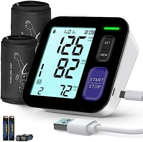Blood Pressure Machine Upper Arm, 2 Size Cuffs M/L & XL, Medium/Large 9"-17" & Extra Large Cuff 13"-21", Accurate Automatic Digital BP Monitor Home Use, Large Backlit LCD, BP Cuff w/ 2-User Mode