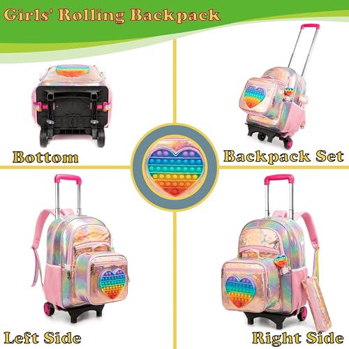 Egchescebo Kids Rolling Toys Love Backpack for Girls Detachable 17" Flamingo Childrens Luggage with Wheels Toddler Travel Suitcase Backpacks Girl Leather Kid Lunch Bookbag Escolares Elementary Golden3