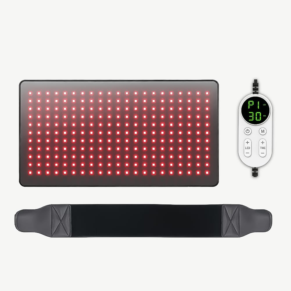Pasek do terapii światłem na podczerwień, 60 x 30 cm, LED, bliska podczerwień, 660 nm, 850 nm, lampa na podczerwień, z timerem i 5 trybami pracy, pas grzewczy do łagodzenia bólu pleców, ramion, karku