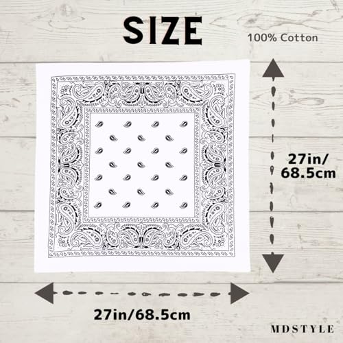 MDSTYLE Extra Large Bandana 27” x 27” 100% Cotton for Men & Women Paisley Handkerchief Headband Scarf Jumbo Bandanas (White 3pcs) - Thumbnail 4