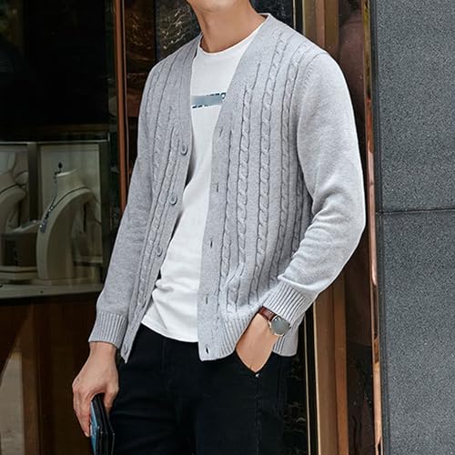 Men's Cardigan V Neck Casual Sweater Cable Cotton Button Down Sweater Loose Fit Open Front Sweaters2
