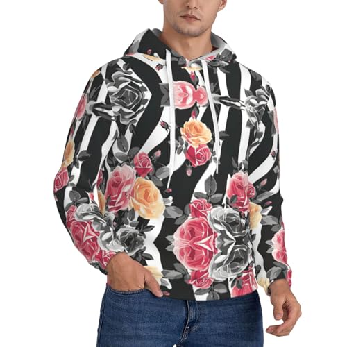 Sweat à capuche athlétique homme col rond imprimé zèbre roses vêtement ample S à 4X