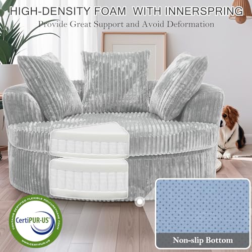 Image of 59 inch Oversized Chaise Lounge Chair Indoor, Round Corduroy Chaise Lounge Sofa Bed with Throw Pillows and Backrest, Plush Sleeper Chair Bed for Living Room Bedroom,No Assembly Required